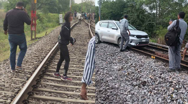 shocking car on railway track